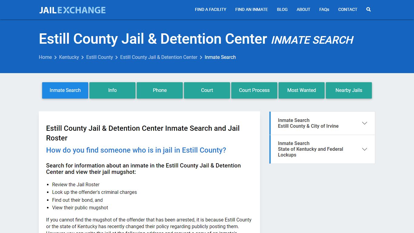 Estill County Jail & Detention Center Inmate Search