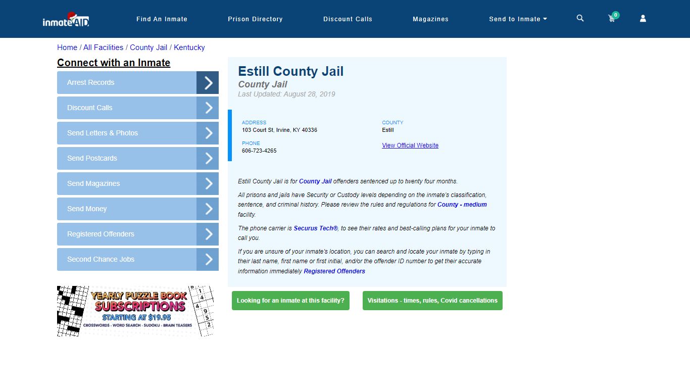 Estill County Jail - Inmate Locator - Irvine, KY