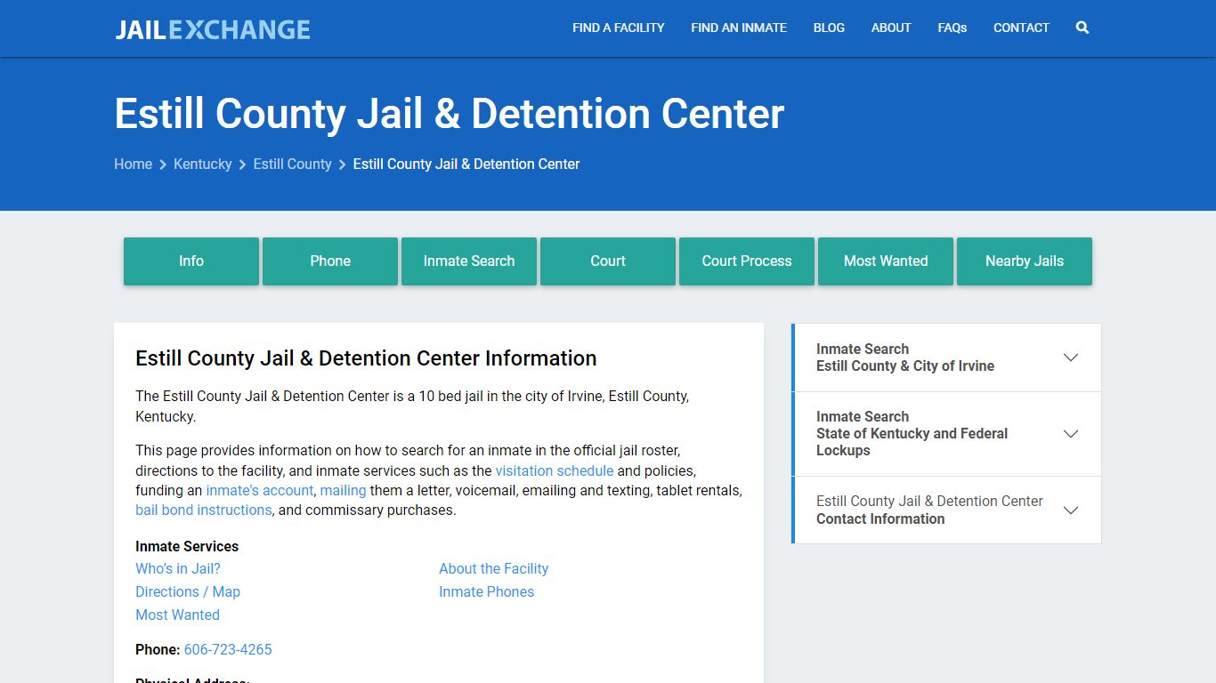 Estill County Jail & Detention Center, KY Inmate Search, Information
