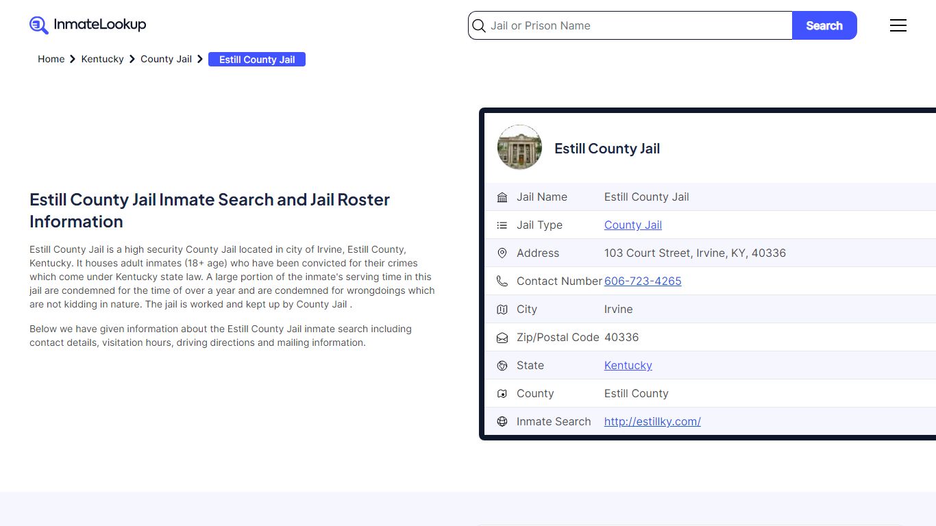 Estill County Jail Inmate Search and Jail Roster Information