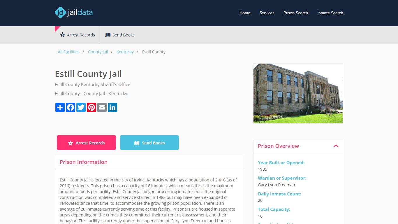 Estill County Jail Inmate Search and Prisoner Info - Irvine, KY